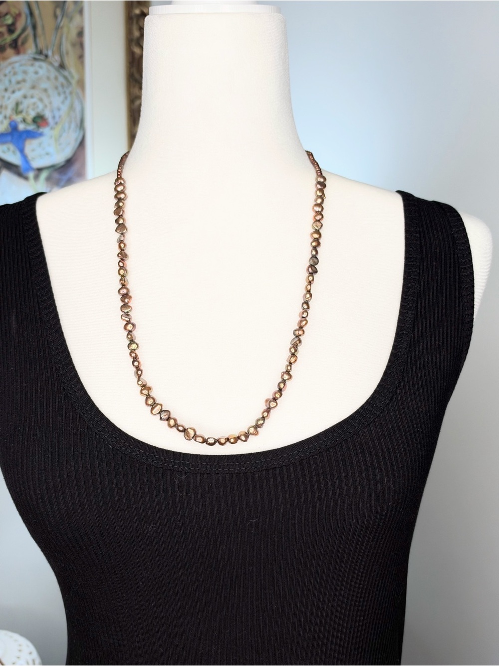 Bronze Baroque Freshwater Pearl Necklace Brown Iridescent 24” NWOT